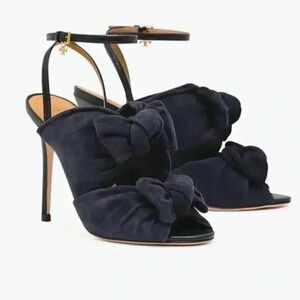Tory Burch Eleanor 105mm Suede Bow Knot Heeled Sandals in Navy Blue Size 8.5